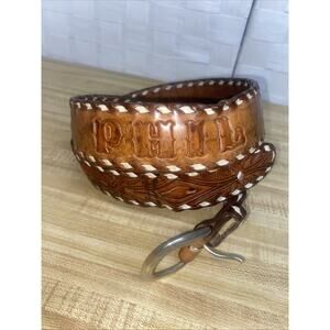 TEXTAN Hand Tooled Leather Laced Rodeo Western Cowboy Belt USA 2226B Sz. 38 PHIL